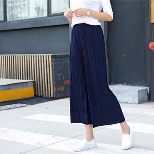 Pantalones Anchos Plisados de Cintura Alta para Mujer, Estilo Coreano, Talla Única, Color Negro, Chifón, Estilo Casual - Product Image 4