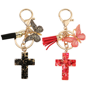 2025 haute qualité européenne et américaine personnalisable sac pendentif gland papillon goutte à goutte résine croix porte-clés prêt à expédier - Product Image 3