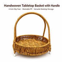 Panier en rotin synthétique tissé à la main avec poignée, pieds antidérapants pour servir les fruits et ranger sur la table