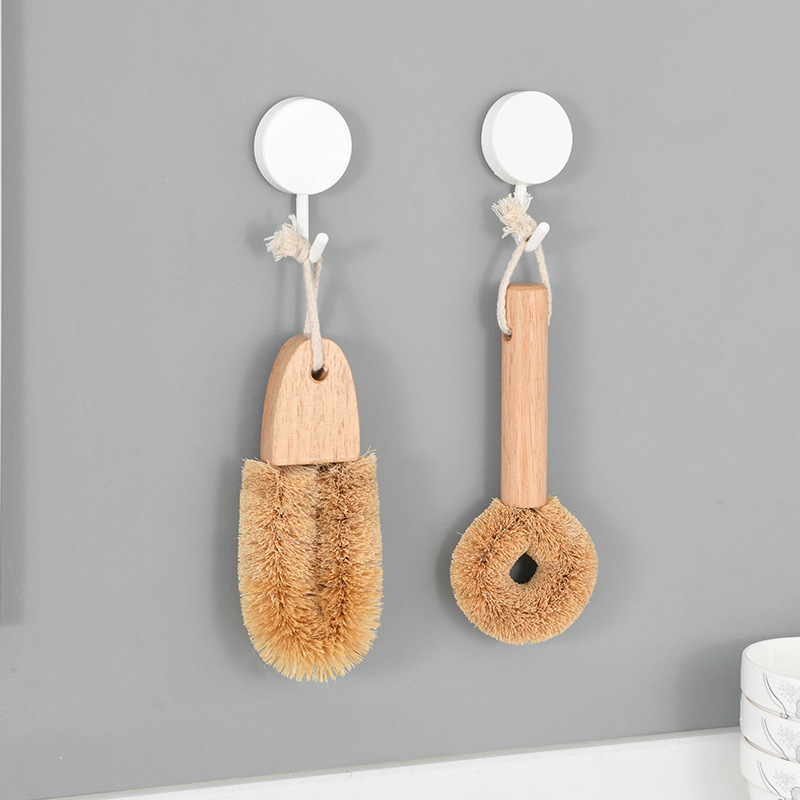 Eco-friendly Bamboo Dish Scrub Brushes Natural Sisal Palm Bristles for Washing Cast Iron Pans/Pots-Durable Kitchen Cleaning Tool