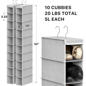 Organizador Colgante de 10 Estantes, Gris, para Colgar detrás de la Puerta, Organizador de Armario, Tela No Tejida, 33x15x85cm - Product Image 2