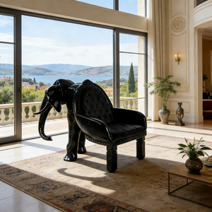 Sillón de Lujo con Forma de Elefante Negro, Hecho a Mano, Tapizado en Terciopelo, para Decoración de Sala de Estar en Villas - Product Image 5