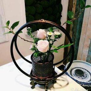 Bamboo Flower Basket Round Traditional Chinese Style Decorative Vase For Flower Arrangement - Product Image 4