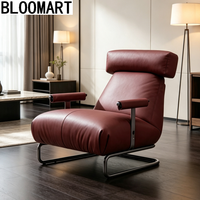 Fauteuil d'appoint nordique rembourré en cuir véritable avec structure intérieure en bois massif, chaise individuelle de loisirs