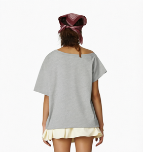 Women Off Shoulder <b>T</b> <b>Shirt</b> Short Sleeve Knitted Cotton Oversized Regular Fit Summer Tee Casual - Product Image 1