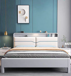 Meubles de chambre à coucher intelligents au design moderne, éclairage LED, <span class=keywords><strong>lit</strong></span> double rechargeable, <span class=keywords><strong>lit</strong></span> multifonctionnel en cuir, taille king <span class=keywords><strong>avec</strong></span> tables de chevet - Product Image 1