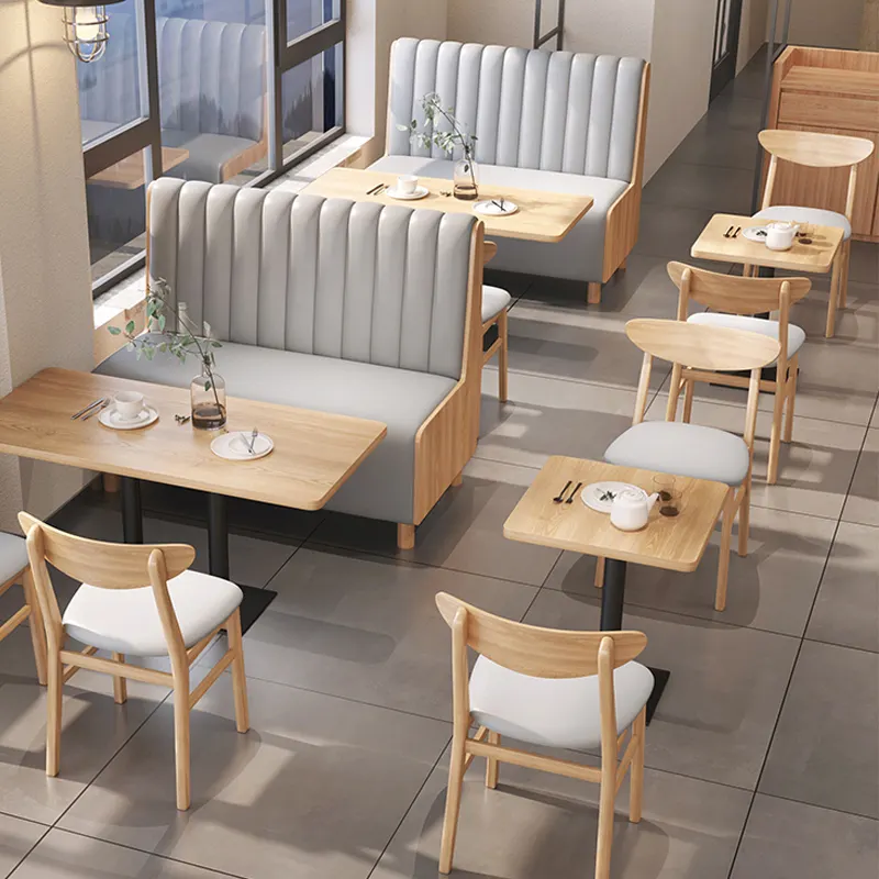 Mobiliário de madeira do restaurante, cabine de couro do café do tipo nórdico mesa de jantar