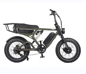 Full Suspension 52V Lithium Battery Range Fatbike Electric Gravel Bike 1000w 20inch Electric Fat Tire Bike EBike Retro For Men