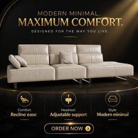 Canapé inclinable en cuir beige moderne 3 places, chaise longue rembourrée pour salon