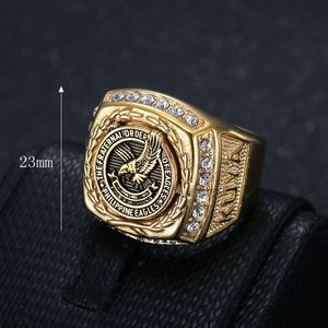 Philippine Eagle Men's <b>Ring</b> Gold Plated Stainless Steel Pave Setting <b>Diamond</b> Inlay Everyday Wear Geometric Shape JZ086 - Product Image 2