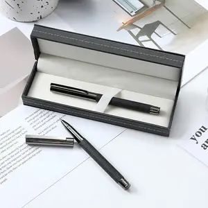 China Supplier Office Stationery Customised Business Gift PU Leather Pen Set Metal Leather Twist roller Pen