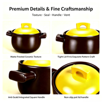 Casserole en céramique marron style flocon de neige 4,5 L avec couvercle jaune, antiadhésive de qualité supérieure, structure microporeuse, compatible gaz et lave-vaisselle