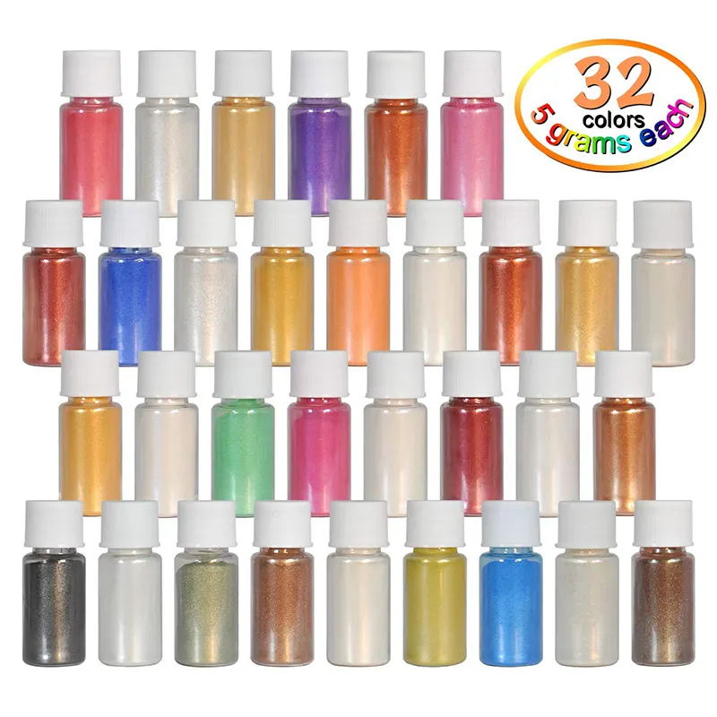 32 Pcs/Set bulk Pearlescent pigment set mica powder for resin ,Paint, Natural Bath Bombs, epoxy Resin Mold