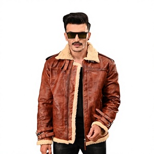 Veste d'hiver en cuir de mouton pour homme, doublure en sherpa, légère, fermeture éclair, longueur normale, col montant, vêtements d'extérieur décontractés, 6XL - Product Image 1