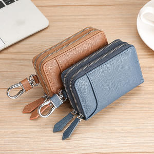 Nouveau sac à clés de voiture hommes et femmes en cuir véritable multifonctionnel grande capacité <span class=keywords><strong>Double</strong></span> fermeture éclair porte peau de vache porte-monnaie porte-clés - Product Image 4