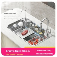 Nouvelle Évier de Cuisine Multifonctionnel en Acier Inoxydable 304 Brossé Fait Main, Style Moderne, à Deux Bacs Carrés, Grand Drainage, Profond et Simple