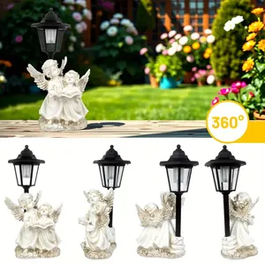 Vente en gros de statue d'ange double en résine à énergie solaire avec lumière vintage, décoration de jardin extérieur pour Pathway Yard Festival - Product Image 4