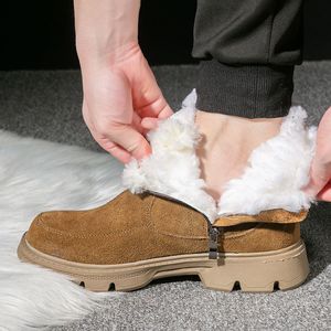 Bottes de neige pour hommes, chaudes, épaisses, doublées de fourrure, à talon moyen, couleur unie, antidérapantes, pour l'extérieur - Product Image 3