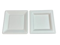 Assiettes carrées jetables en bagasse biodégradables pour fêtes, dîners, anniversaires – Kits de vaisselle en papier en gros