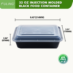 FULING To-Go Contenedor desechable de plástico PP para alimentos con tapa Microondas 28 oz Take Away Desechable Bento Box Contenedor de preparación de comidas - Product Image 2