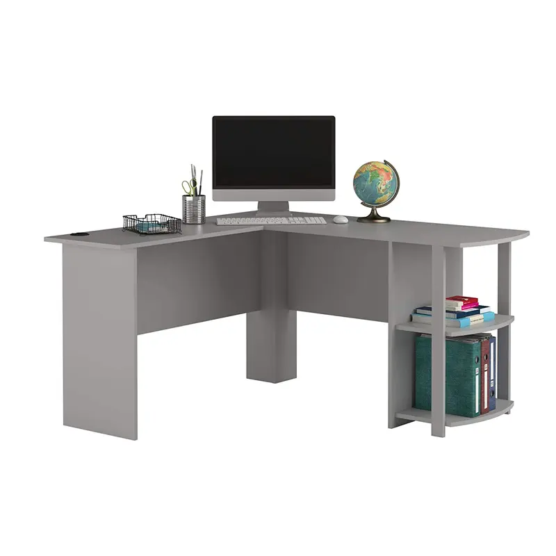Easy to install L-shaped operating desk with bookcase white black brown with corner computer desk office furniture