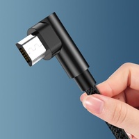 Câble de données Micro USB à angle droit de 90 degrés, tressé en nylon, charge rapide pour téléphone portable, connecteur en alliage d'aluminium