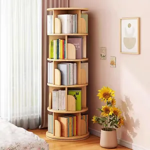 Tủ sách hiện đại bằng gỗ đơn giản vòng xoay kệ sách 4/5 lớp chiều cao màu xám trắng hồng xanh vàng đồ nội thất