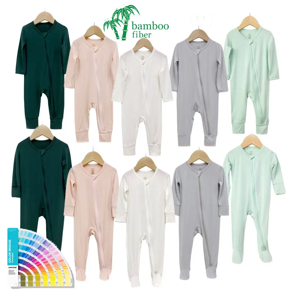 Tre bé Footie đồ ngủ cotton hữu cơ sơ sinh dài tay áo bé bodysuit rắn dây kéo kép gấp trên bé Rompers