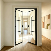 Porte intérieure à battants en verre, cadre noir, double battant, grille, transom, porte de séparation pour bureau à domicile