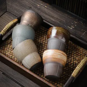 HOT Optional Color Hand Painted Retro Sake Cup Ceramic Tea Cup Japanese Restaurant Use 6OZ Coarse Pottery Latte Art Coffee Mug