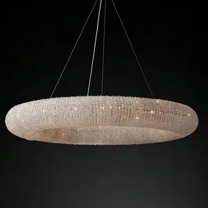 Modern Living Room Round Cristal Chandeliers Pendant Lights Luxury Crystal Halo Chandelier For Hotel Lobby