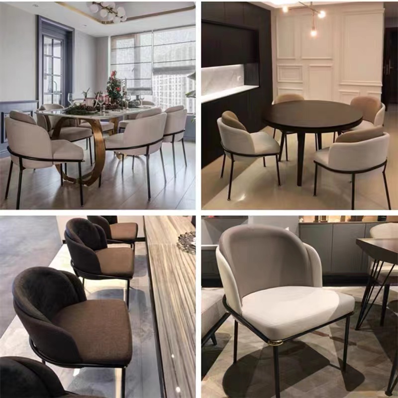 Home furniture modern light luxury custom linen woven fabric restaurant hotel cheap dining chair with metal legs