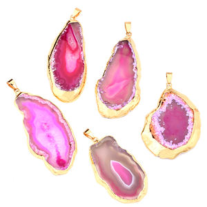 उच्च गुणवत्ता वाले उत्पादों फैशनेबल गहने <span class=keywords><strong>Agate</strong></span> स्लाइस लटकन कस्टम ज्वलंत रंग सोने रिम सुलेमानी लटकन - Product Image 3