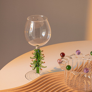 Copa de Vino Tinto Alta con Forma de Árbol de Navidad, Copa de Vidrio Tridimensional con Diseño de Árbol de Navidad - Product Image 4
