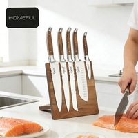 Ensemble de 5 couteaux de cuisine Santoku en acier inoxydable 5CR15MOV avec manche en bois, logo gravé, ensemble de couteaux de chef avec bloc magnétique