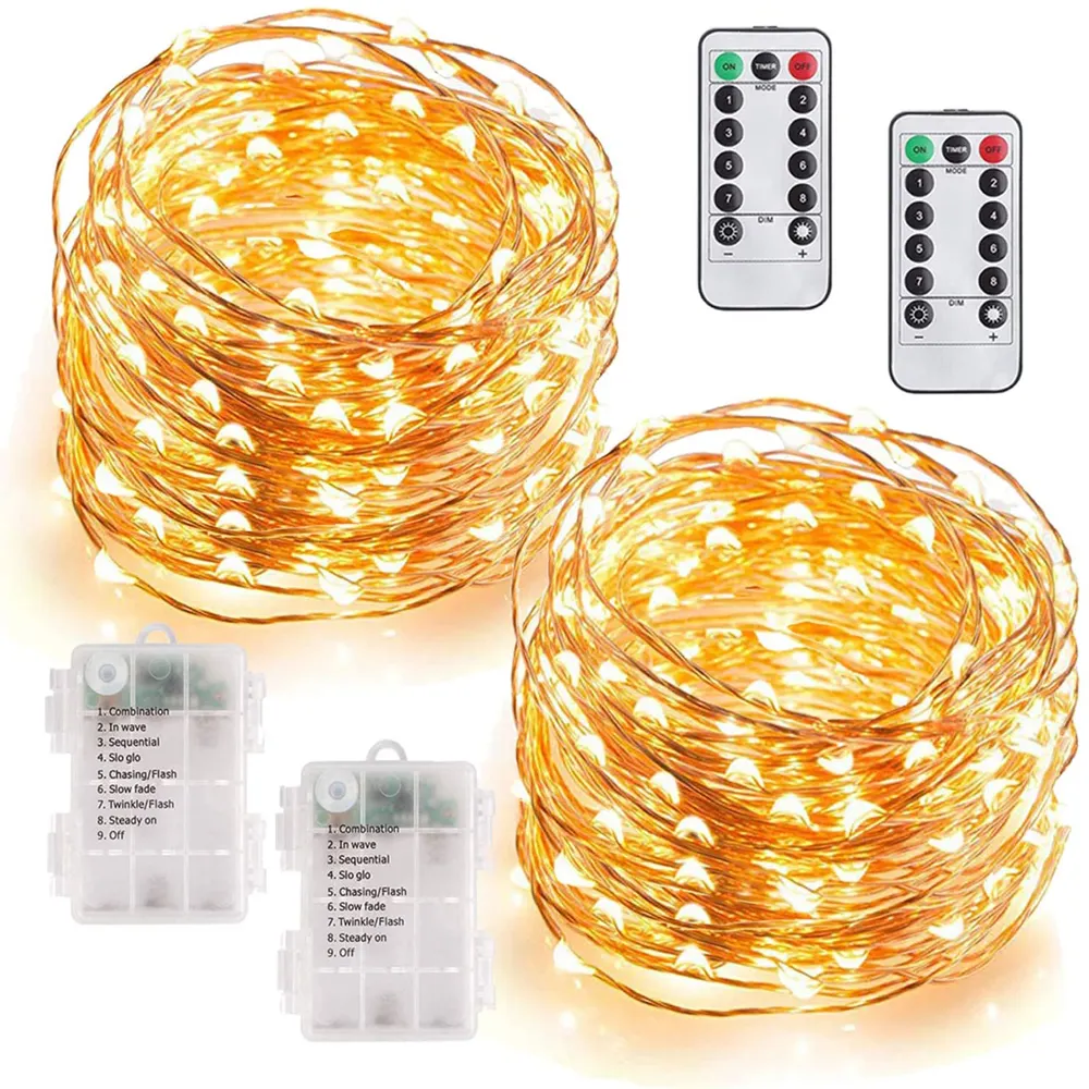 Kabel Senar Tembaga LED, Lampu Berkelip Mini Tenaga Baterai Dioperasikan dengan Pengatur Waktu untuk Kamar Tidur, Pesta Natal Pernikahan