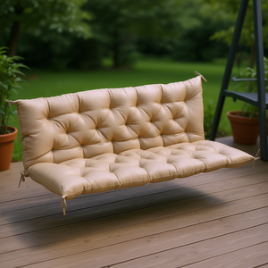 Coussin de banc d'extérieur capitonné 3 places pour chaise suspendue, mobilier de patio, tissu beige, rembourrage en mousse, style contemporain - Product Image 2