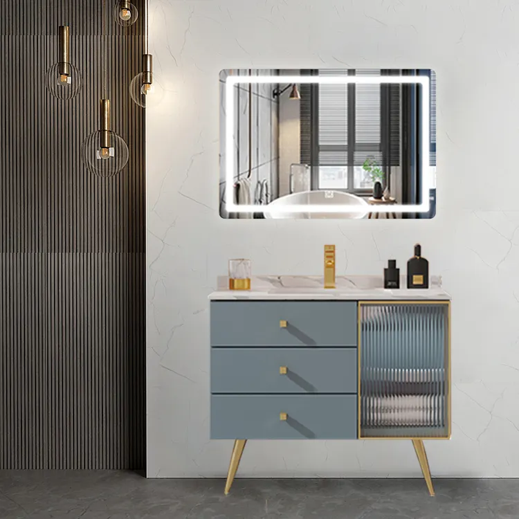 Moderne Luxus-Badezimmer möbel im amerikanischen Stil 36 in Massivholz-Waschtisch unter schrank mit Waschbecken und LED-Spiegel