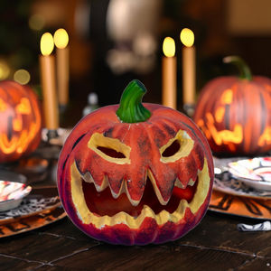 Citrouille en mousse lumineuse orange réaliste <span class=keywords><strong>Jack</strong></span>-O'-Lantern Décoration de table d'Halloween Visage <span class=keywords><strong>mal</strong></span>éfique Décoration murale de récolte Décoration de fête - Product Image 1