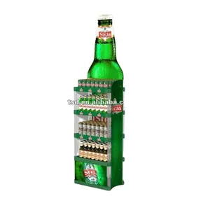 Suporte de prateleira para exibição em formato de garrafa de cerveja, promoção de supermercado, loja de varejo com design personalizado, promoção de chão