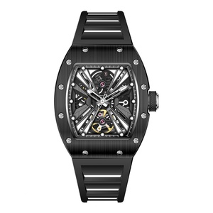 Hot Selling 2025 Hollow Out Automatic <b>Watch</b> Sports Barrel Shaped Mechanical Movement Silicone Strap 5 ATM Waterproof Men <b>Watches</b> - Product Image 1
