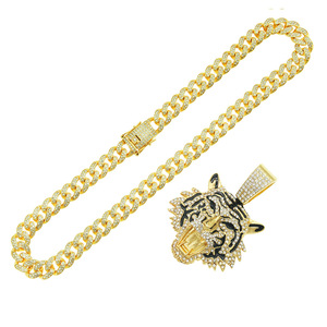 สร้อยคอโลหะผสมแบบ Cuban Link ลายหัวเสือ ดีไซน์ทันสมัย ชุบทอง สร้อยคอผู้ชาย ขายส่งเครื่องประดับ - Product Image 5