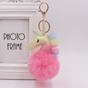 JAMELIN En gros <span class=keywords><strong>Porte</strong></span>-clés <span class=keywords><strong>Licorne</strong></span> en Peluche avec <span class=keywords><strong>Pompon</strong></span> en Fourrure Multicolore et Mignon - Product Image 5