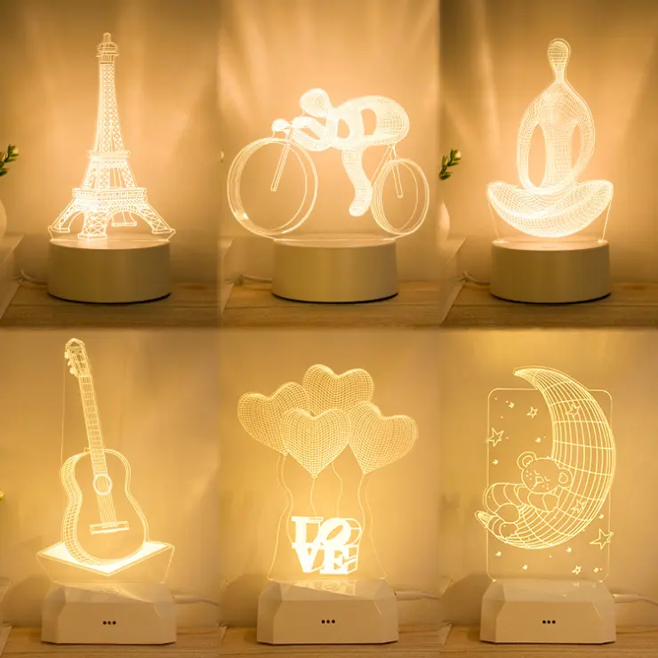 Lampe de noël à LED en acrylique, Photo créative 3D Illusion Anime lampas Base de Table bureau lampe de noël décor de chambre d'enfant veilleuse