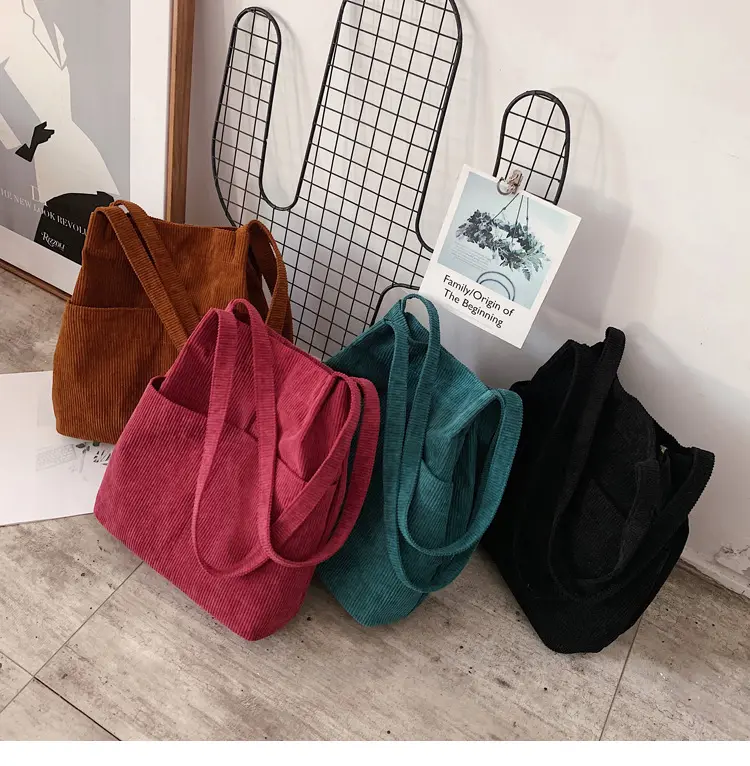 New Hot Sale High Quality Corduroy Canvas Reusable Shopping Bag Fashion Shopping Tote Bag Women Handbags