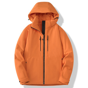 <b>Men</b> Windproof <b>Jacket</b> With Inner Liner Winter Solid Color Contrast Hooded Workwear - Product Image 3