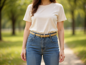 Cintura da donna con fibbia ad ardiglione da 2,5 cm, cintura casual in tessuto da 110 cm per jeans e top - Product Image 2