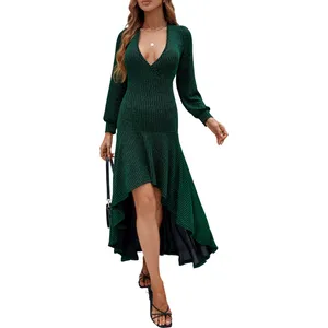 Supplier Bulk Women's Clothing 2024 Modest Evening Dresses Long Sleeve Glitter Fashion Elegant Shinny Sequins Evening Part