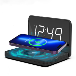 Chargeur sans fil 15W pour téléphone, réveil numérique avec miroir, veilleuse 3 en 1, charge rapide, pliable à 180 degrés, OEM <span class=keywords><strong>DOM</strong></span> personnalisé - Product Image 1