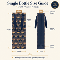 Sac cadeau pour vin personnalisé avec ruban à motif doré, poignées et languette de suspension pour bouteille unique, emballage de luxe pour la vente au détail